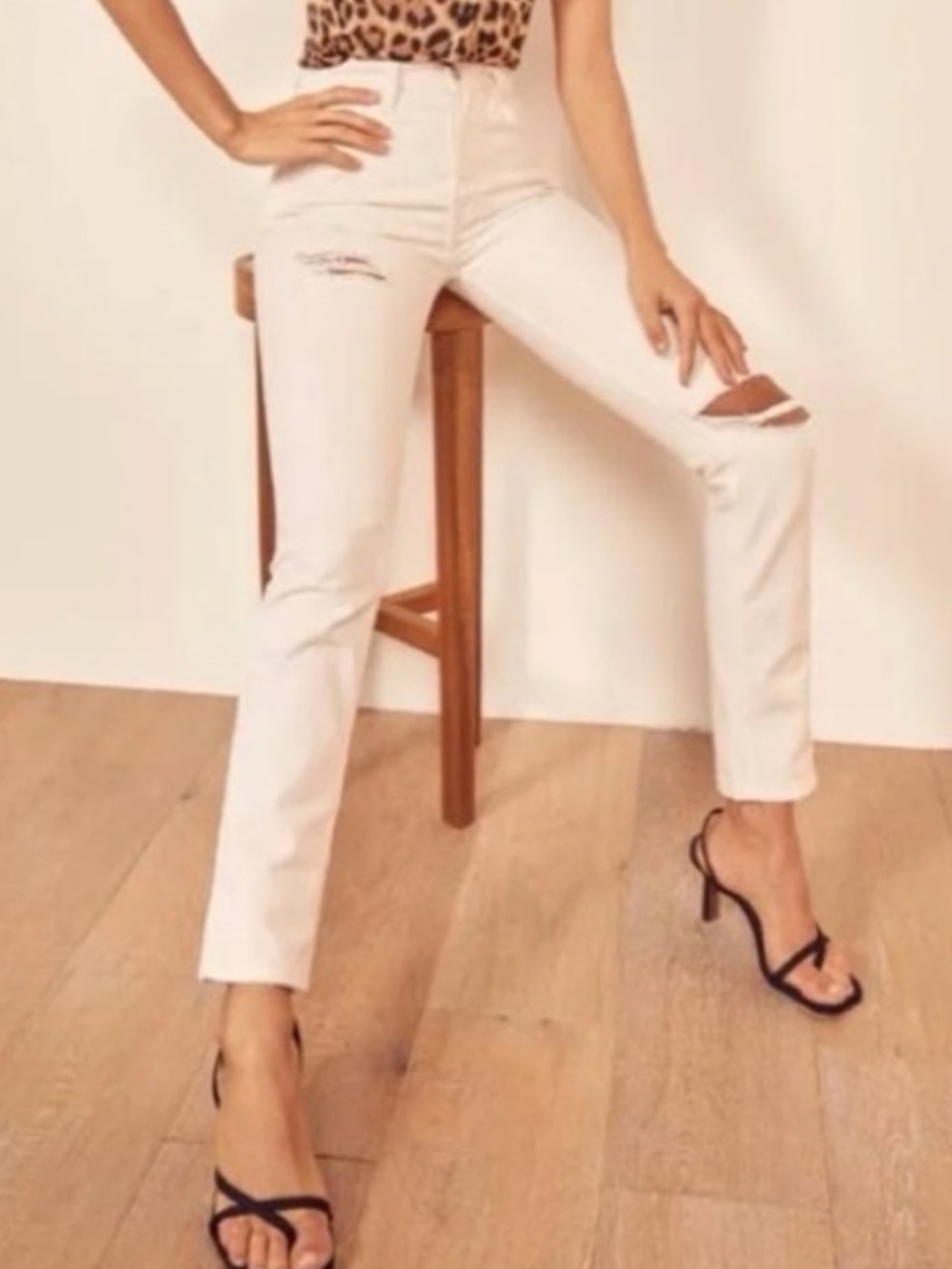 Reformation Julia high cigarette Jean in ivory destroyed